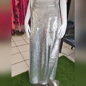 Silver Sequin Maxi Skirt